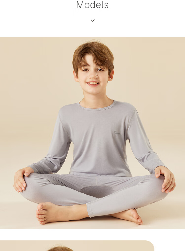 Nanjiren Children's Thermal Underwear Set, Boys' Modal Autumn Top And Pants, Student Baby Thin Pajamas, Gray, Size 120 17