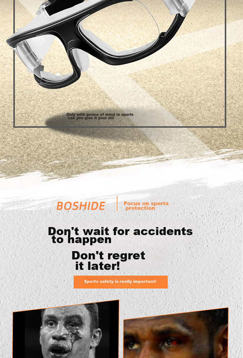 Boshide Basketball Glasses, Nearsighted Glasses, Sports Goggles for Men And Women, Can Be Fitted with Prescription Lenses, Black, No Prescriptio 2