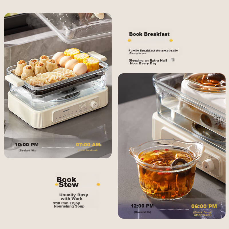 DAEWOO [Selected by Procurement And Sales] Multifunctional Electric Steamer Pot for Stewing And Steaming All-In Food-Grade Glass Transparent No Plastic Household Multi-Layer Steam Pot Stainless Steel Plate S22
