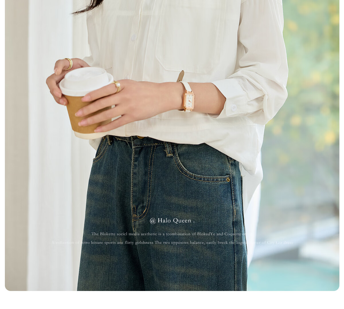 Halo Queen Long-Sleeve Shirt for Women, Loose-Fitting Casual Style, Mid-Length Student Top Outerwear, White Casual Blouse H52S052 2