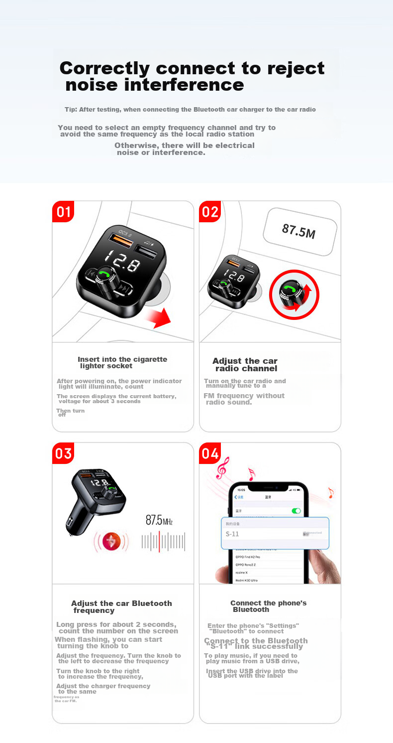 Newmine Car Bluetooth Receiver USB Flash Drive Music Player Car MP3 Player Car Charger Cigarette Lighter One-To S11 11