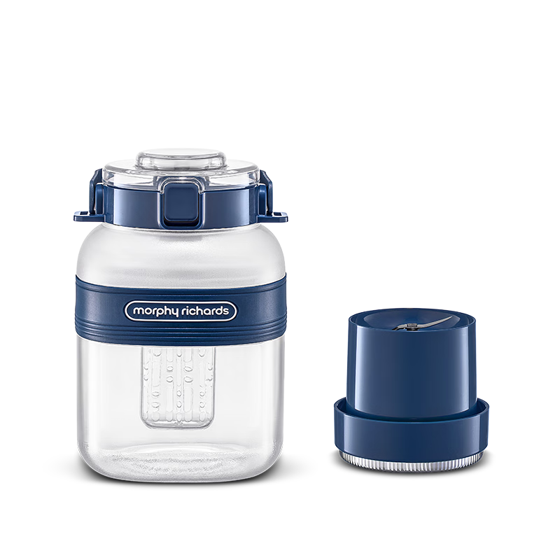 Morphyrichards Juicer, Portable Juice Extractor Cup, Wireless Charging Juice Cup, Travel Mug, 1 Liter Capacity, Outdoor Fruit Tea Cold Brew Cup, Mini Chubby Ton MR9805 Nano Version, Blue