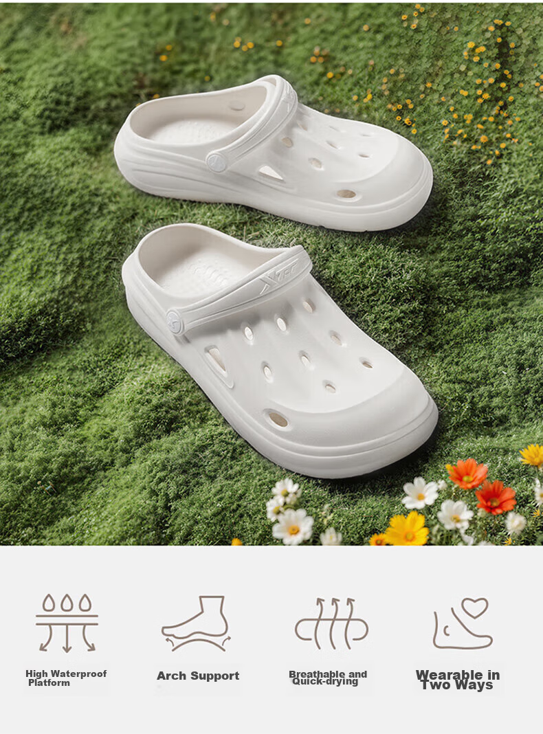 XTEP Men's Perforated Shoes, Autumn Slippers for Men, New Style Youth Beach Shoes, Sports Sandals for Men, A457 White, Size 44-45 3