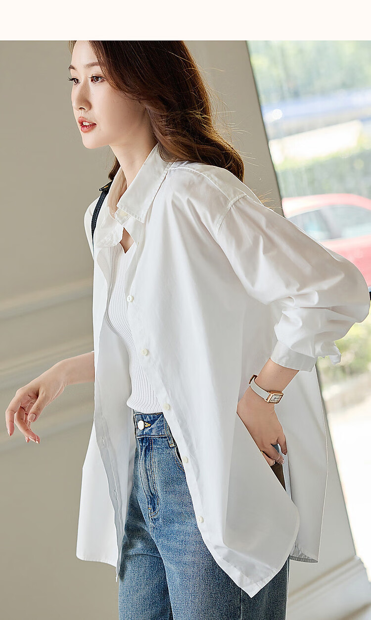 Dme [New Rich Urban Style] Autumn Long-Sleeve Collared Shirt, Cotton Drop-Shoulder Simple Blouse, Women's Top 16