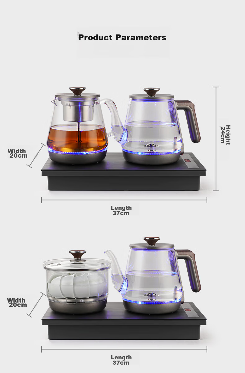 FUNORK Fully Automatic Electric Kettle with Water Inlet, Tea Table Kettle for Home And Office All-In Tea Table, Built-In Tea Set Electric Tea Stove Set RY-10 Titanium Gray Clean Versio 17