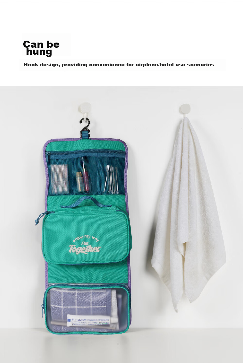 M Square Travel Toiletry Bag, Portable Storage Bag, Large Capacity Makeup Bag, for Travel, Business Trips, Fitness, Detachable And Wall-Mountable 6