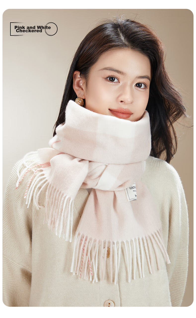 MiiOW Scarf for Women, Autumn And Winter Shawl, Pure Wool Plaid Neck Warmer, Gift for Girlfriend, National Day Birthday Present, New Year Gift Box 30