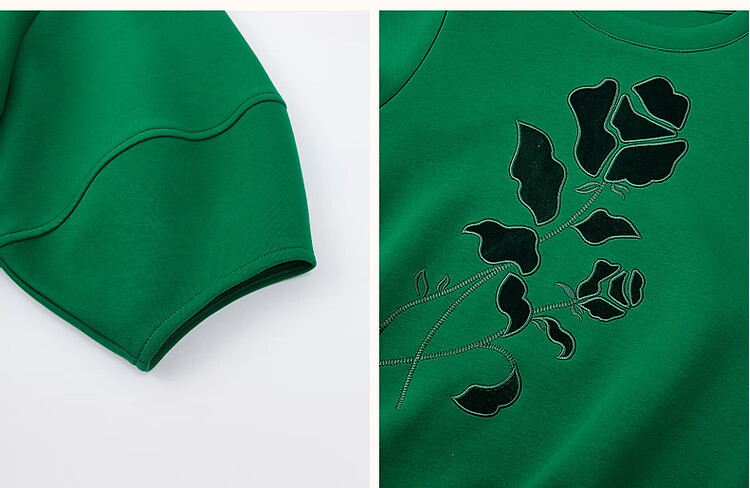 Dme Floral Embroidered Spring And Autumn Round Neck Air Layer Three-Quarter Sleeve Elastic Loose Sweatshirt Women's Top, Cyan Green, L 13