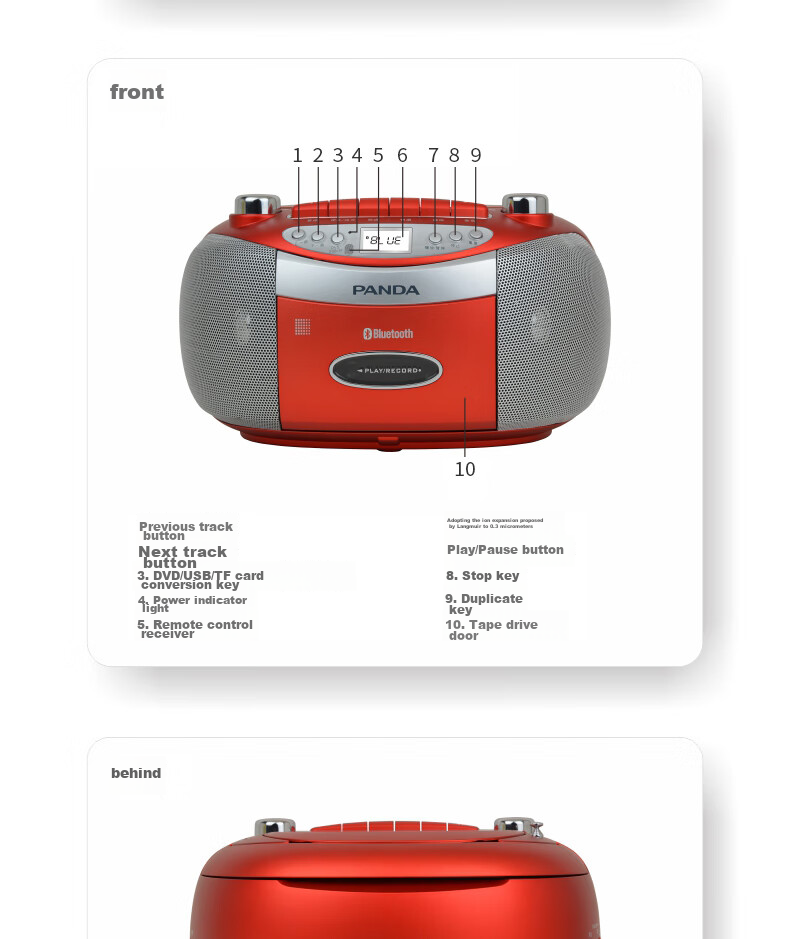 Panda CD-880 Bluetooth Speaker, CD Player, DVD Player, Tape Recorder, Voice Recorder, USB Drive And Memory Card Player, Transcription Machine, Learning Device (Blue) 14