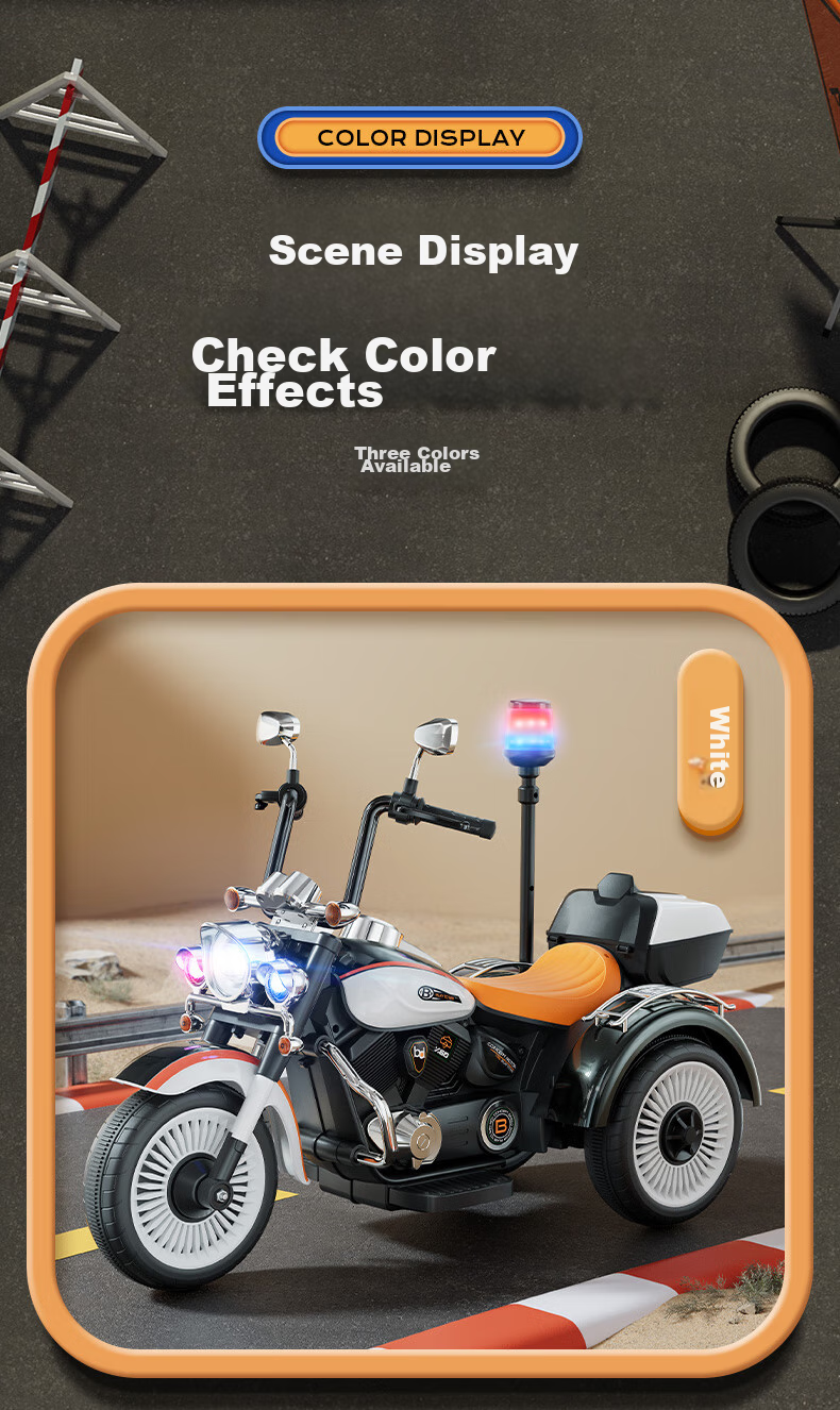 Babamama Children's Electric Motorcycle Tricycle for Ages 3-10, Rideable Police Car Toy for Boys And Girls, Baby Gift Vehicle 18
