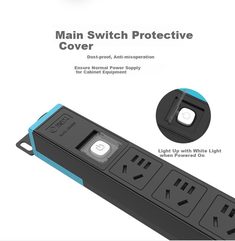 Kyfen PDU Desktop Gaming Cabinet Socket/power Strip/extension Cord, 10A 8-Outlet 1U 1C 1.5mm Cable Diameter with Dual Switches And Master Control, 1.6 Meters 8