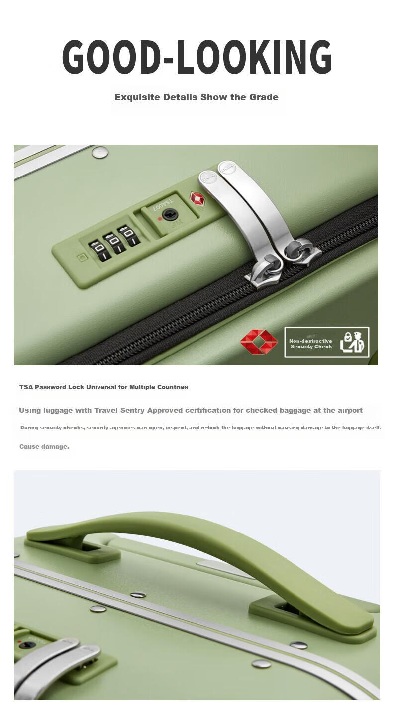 Mixi Front-Opening Aluminum Frame Suitcase, Trolley Case with Password Lock, Large Capacity Luggage for Travel, Carry-On Suitcase for Me 30