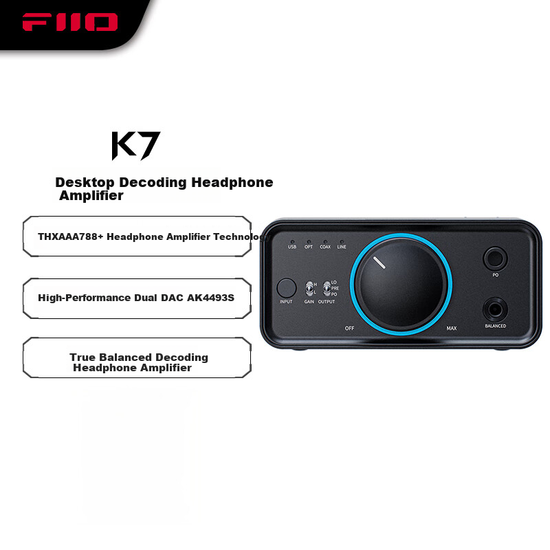 FiiO K7 Desktop Decoding Headphone Amplifier, DSD Decoder All-In Headphone Power Amplifier, HiFi Decoder, Black Decoder