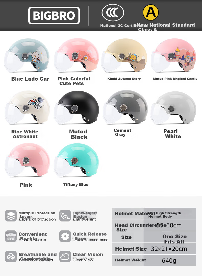 BIGBRO K15 Pearl White, New National Standard 3C Certified Motorcycle And Electric Bike Riding Helmet, Unisex All-Season Sun Protection, Electric Scooter Summer Half Helmet 1