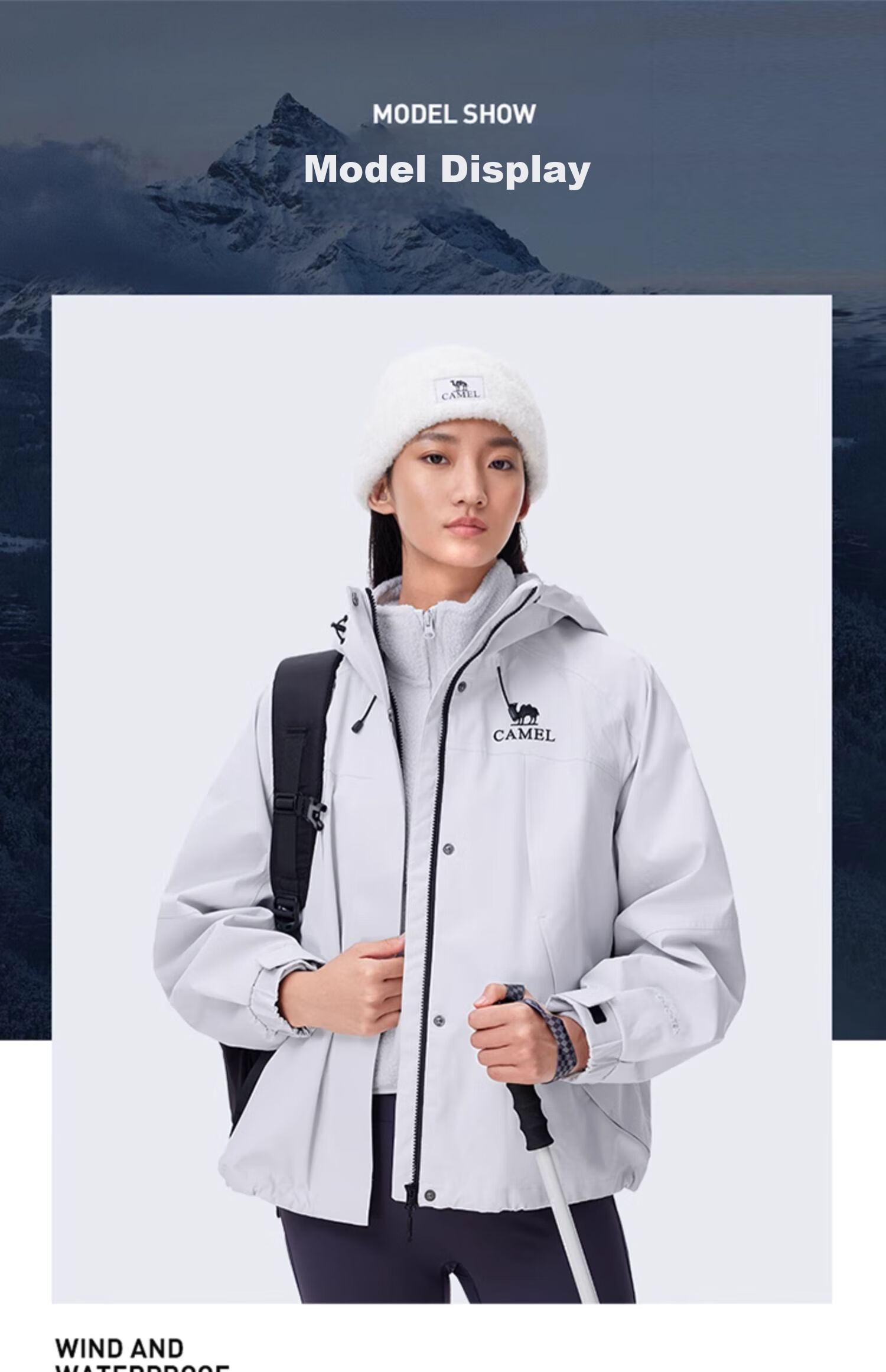 CAMEL Outdoor Jacket for Women, Three-In Waterproof, Windproof, And Warm Inner Liner, Sheepskin Coat, A24CATG706 18
