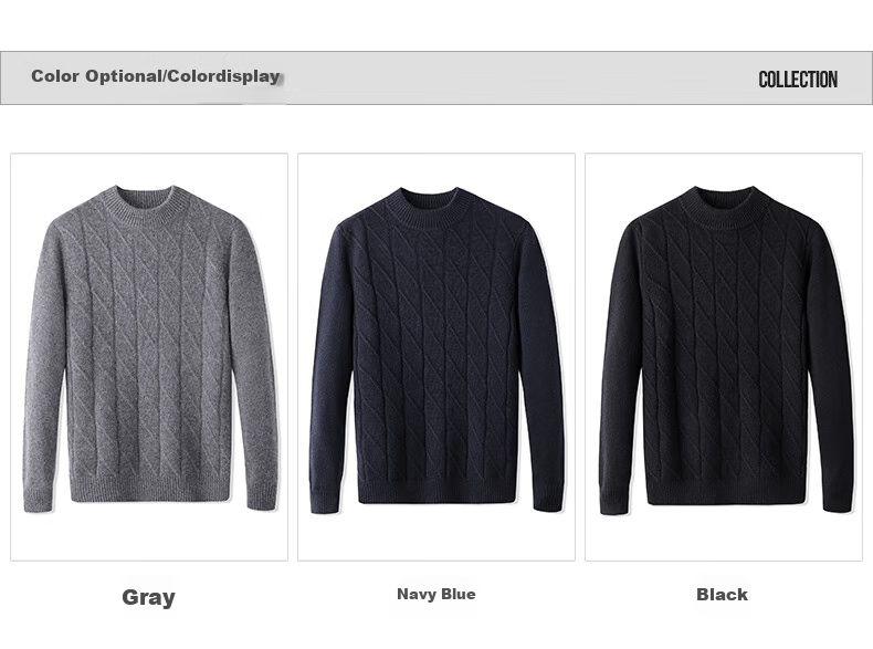 Hengyuanxiang Men's Cashmere Sweater, Autumn And Winter Thickened 100% Pure Cashmere, Business Casual Base Layer Knit Sweater, Winter Warm Clothing 13