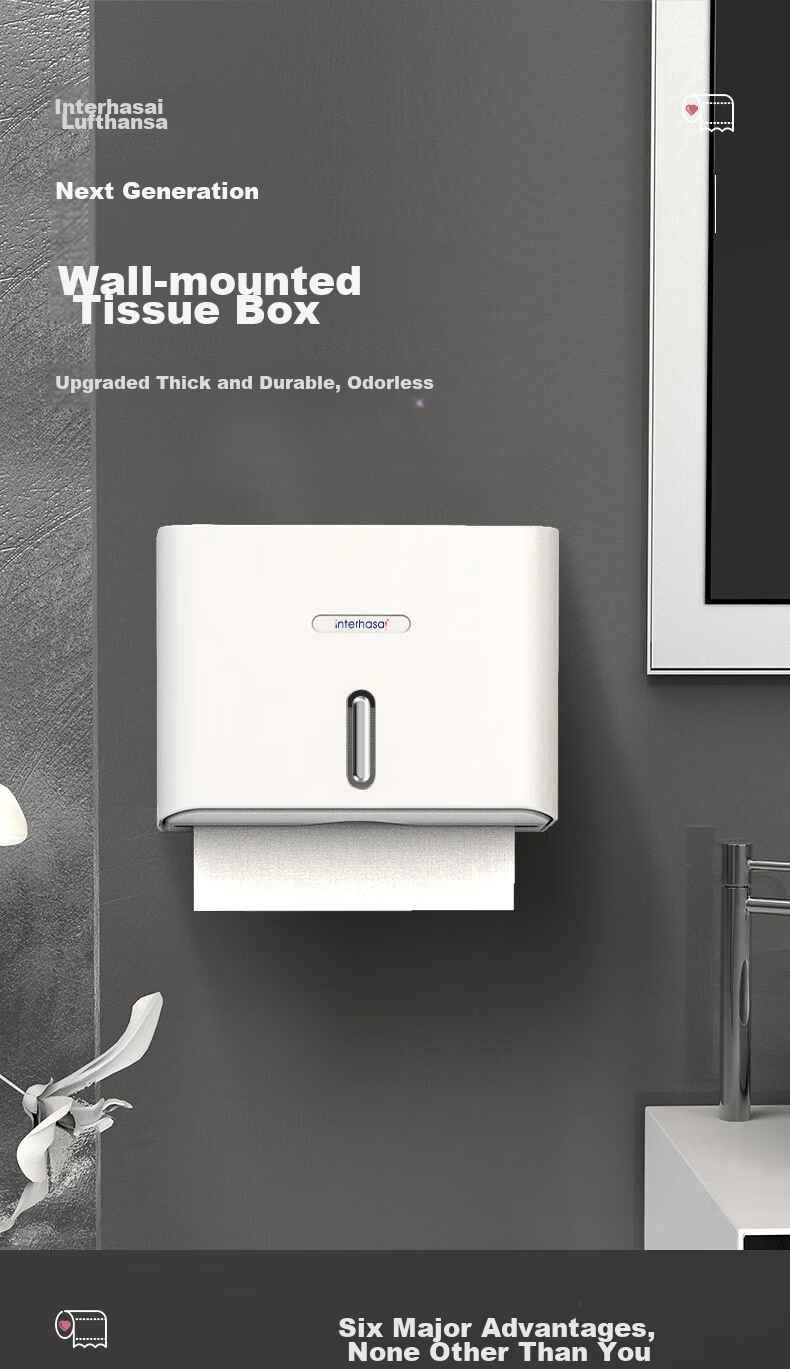 Interhasa! Wall-Mounted Toilet Paper Holder, Bathroom Tissue Dispenser, Washroom And Kitchen Paper Towel Box, No Drilling Required E6007 1