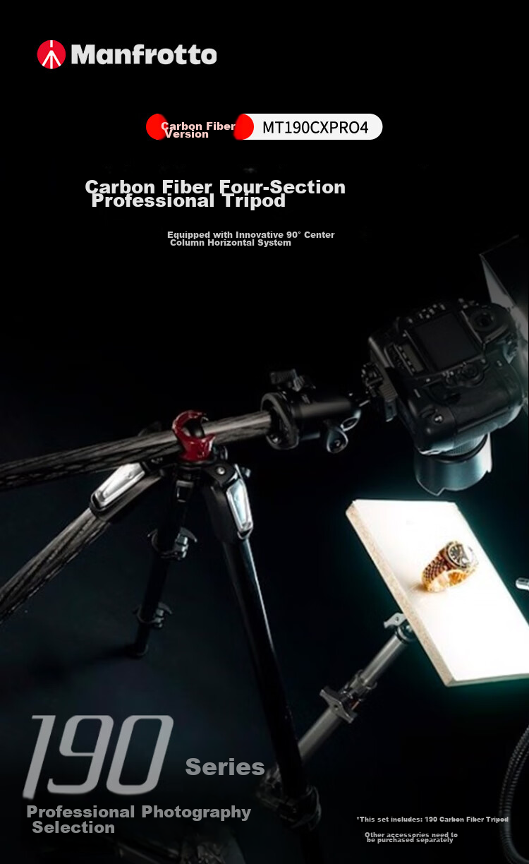 Manfrotto MT190CXPRO4 Carbon Fiber Four-Section Tripod with Central Column, Horizontal Positioning, Stable for Travel Mirrorless And DSLR Cameras, Weight Capacity 15kg 1