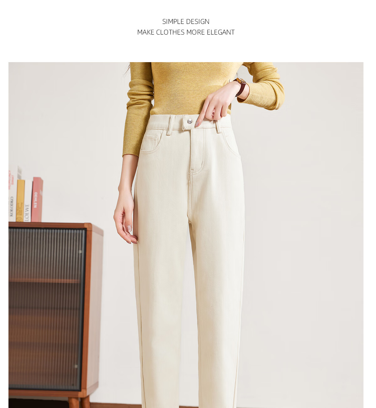 PinCai Women's Jeans, Spring And Autumn White High-Waisted Slimming Heightening Versatile Casual Trousers P143N1010 36