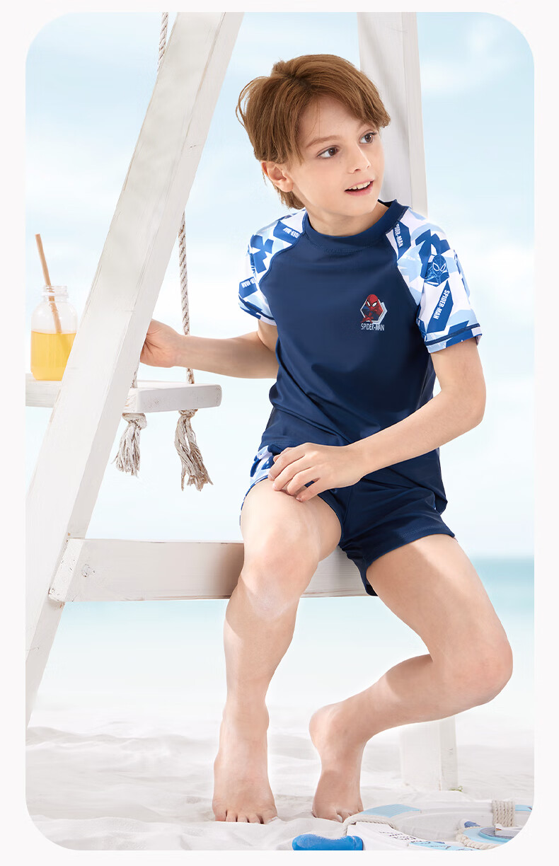 Disney Boys' Training Two-Piece Swimsuit, Quick-Dry Swim Shorts for Older Children, M240387A Navy Blue, 120cm 8