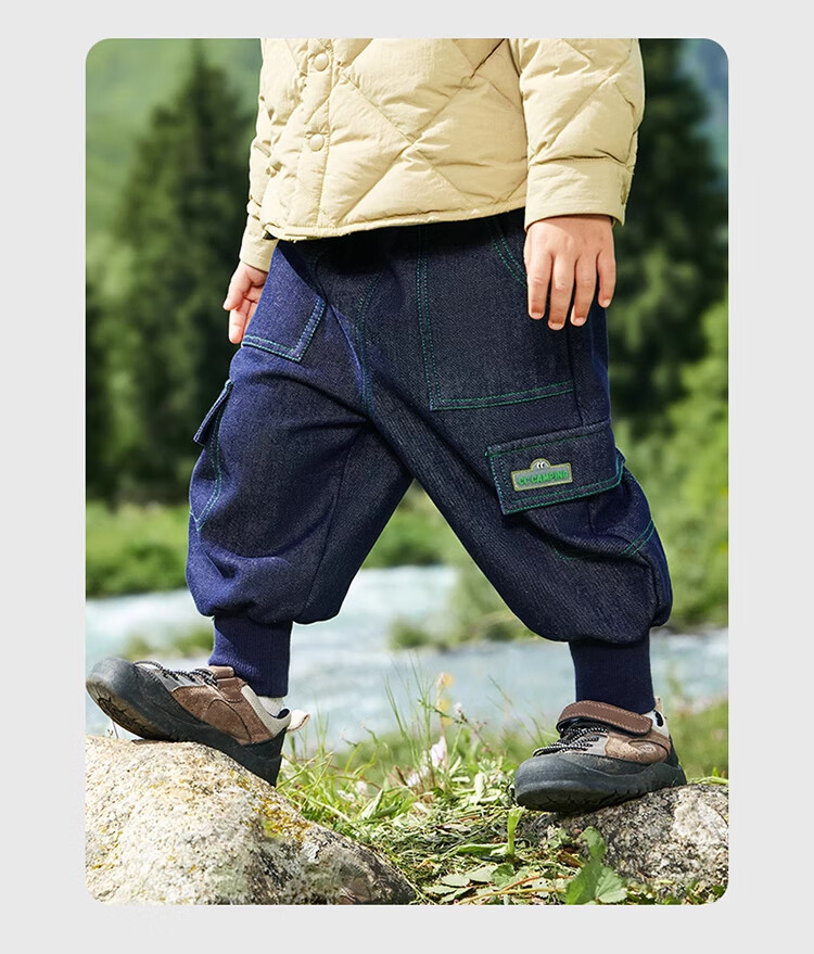 Ciciibear [Integrated Fleece Anti-Fade] Baby Denim Jeans Fleece-Lined Thickened Winter Cargo Pants Boys Children's Trousers 10