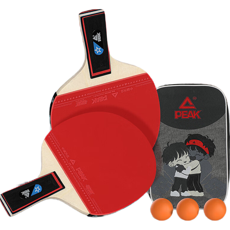 PEAK Table Tennis Racket Professional High-Elasticity Blade Horizontal Paddle for Beginners, Middle School Students, Double Rackets, Children's Straight Handle Set