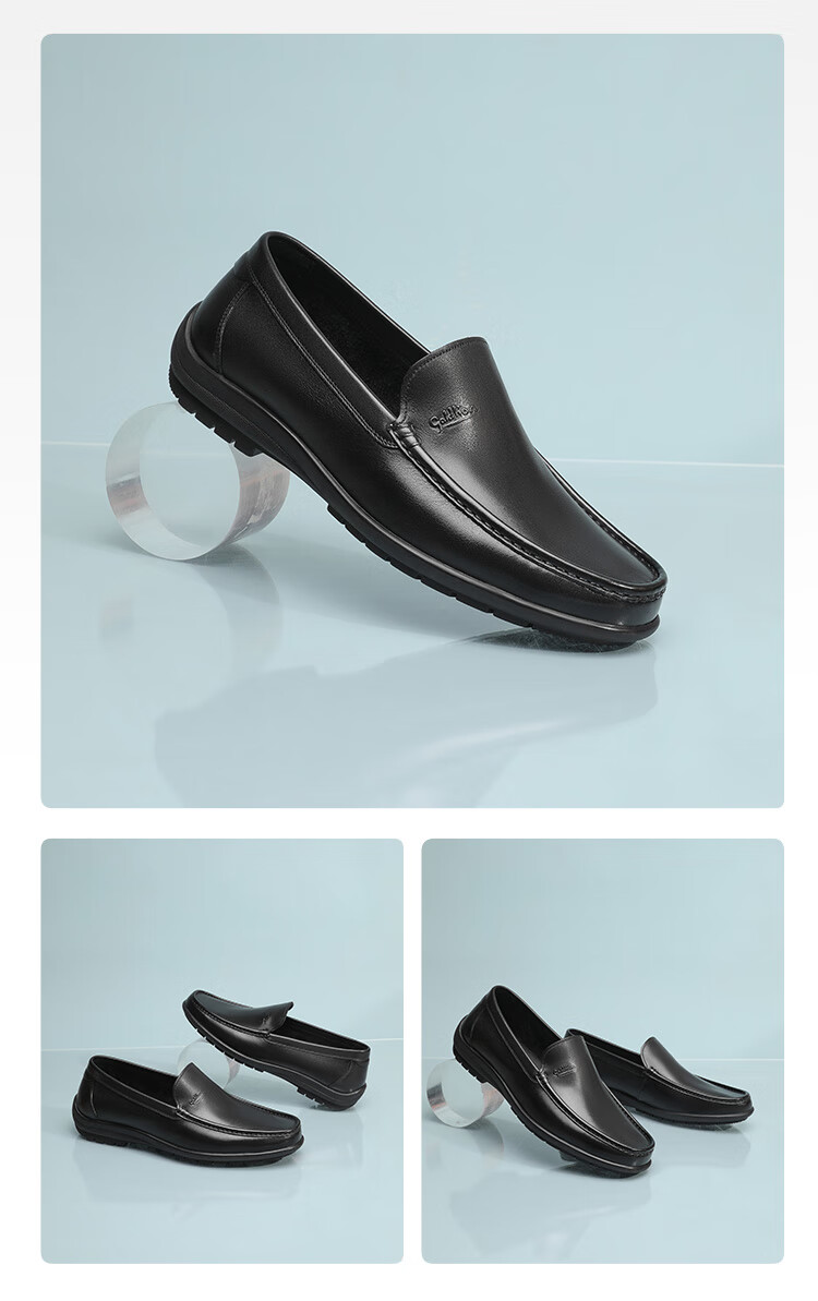 Goldlion Men's Shoes, Business Leather Shoes, Slip-On Shoes, Flat Loafers, G582510018AAB, Black, Size 43 12