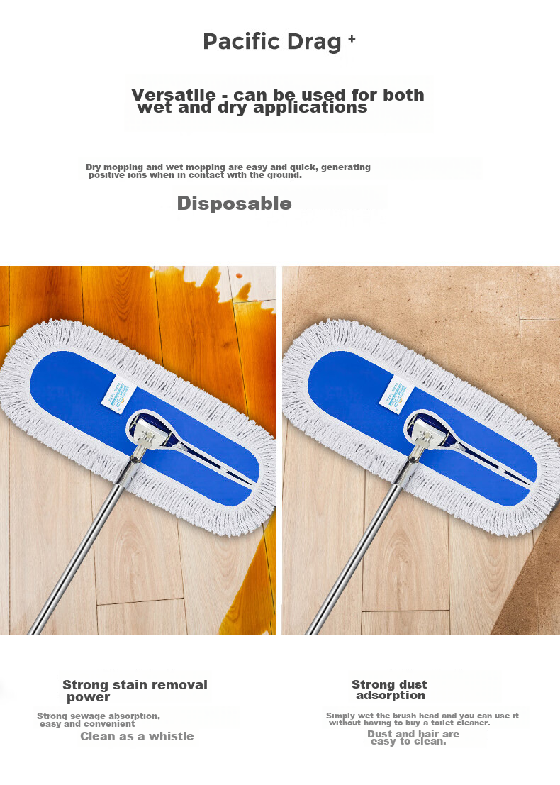 MEIJIARIJI Flat Mop, Commercial Large Dust Pusher 60cm with 1 Cloth, Cotton Yarn Canvas Wet And Dry Dual-Use Absorbent Cotton Yarn Floor Mop 3
