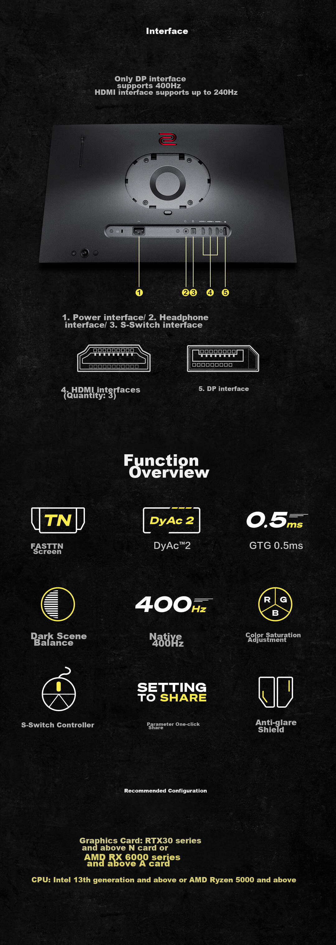 ZOWIE GEAR 280Hz Gaming Monitor FastTN Screen 240Hz Upgraded XL2540X+ Computer Display 6