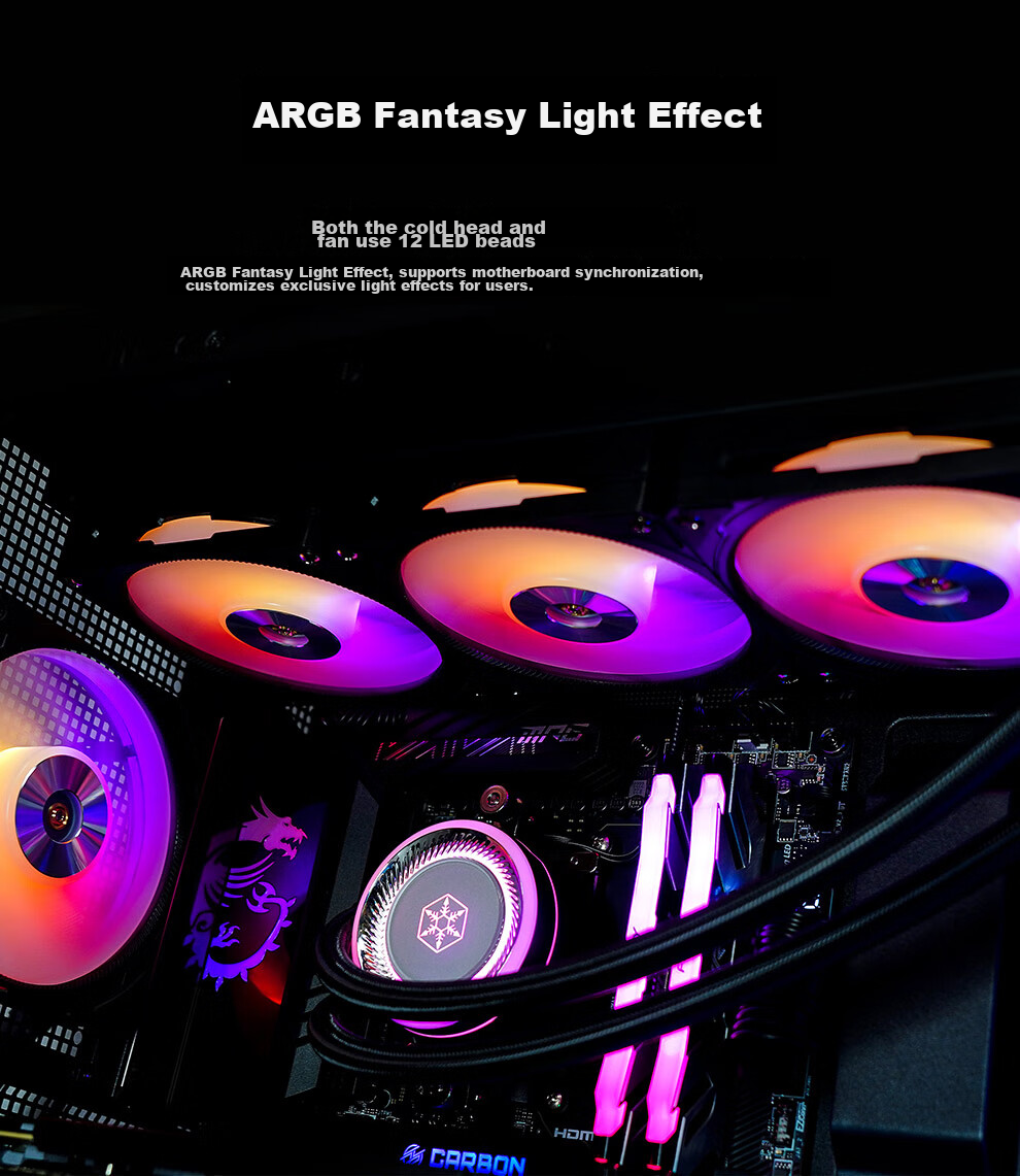 Silverstone Starlight Y360 All-In CPU Water Cooler Black Edition (Multi-Platform Mounting Brackets / Compatible with LGA1700 / ARGB Lighting Effects / Clip-On Fans / Hidden Cable Management) 14