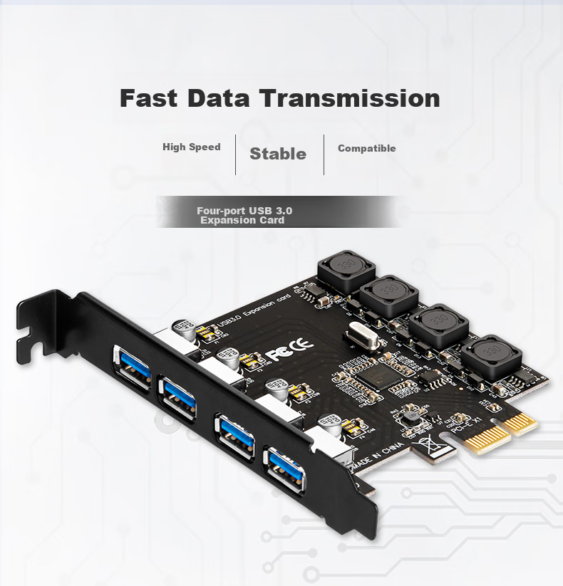 MOGEPCIE X1 to Dual-Port USB 3.0 Expansion Card, PCI-E to Two-Port USB Gen1 Adapter Card, Risa NEC Chip, MC2010 3