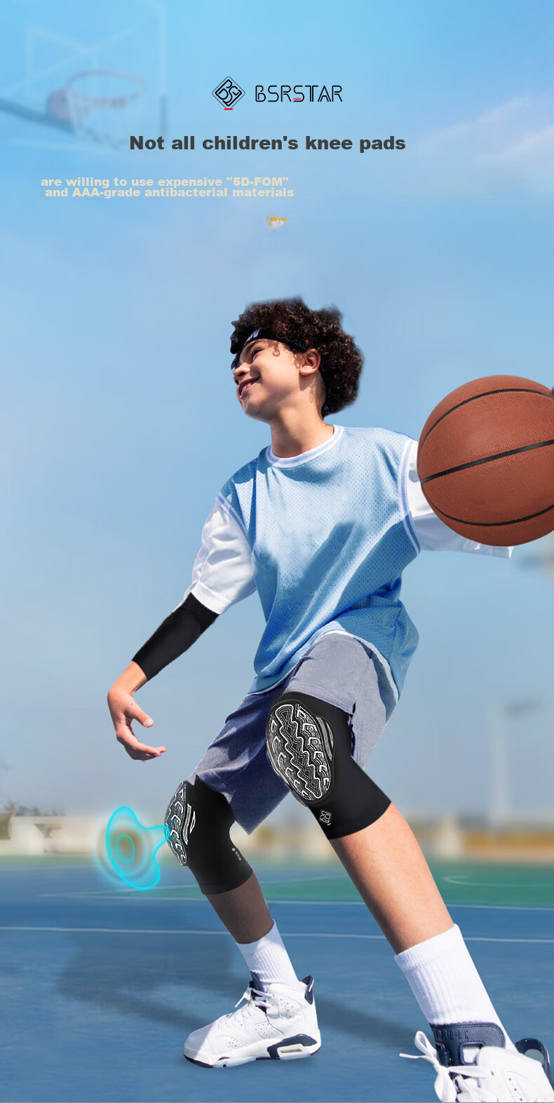 Bestray 5D FOM Children's Basketball Knee And Elbow Pads Set, Anti-Fall Sports Professional Soccer Knee Pads, Specialized 2