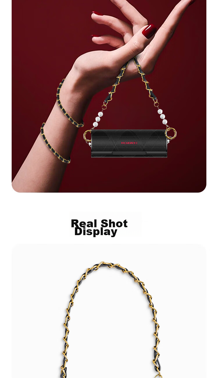 ESCASE Suitable for Huawei FreeBuds Lipstick2, Earphone Wrist Strap Pendant, Dopamine Chanel-Style Leather Strap with Pearl And Silver Chain, Pearl White 5