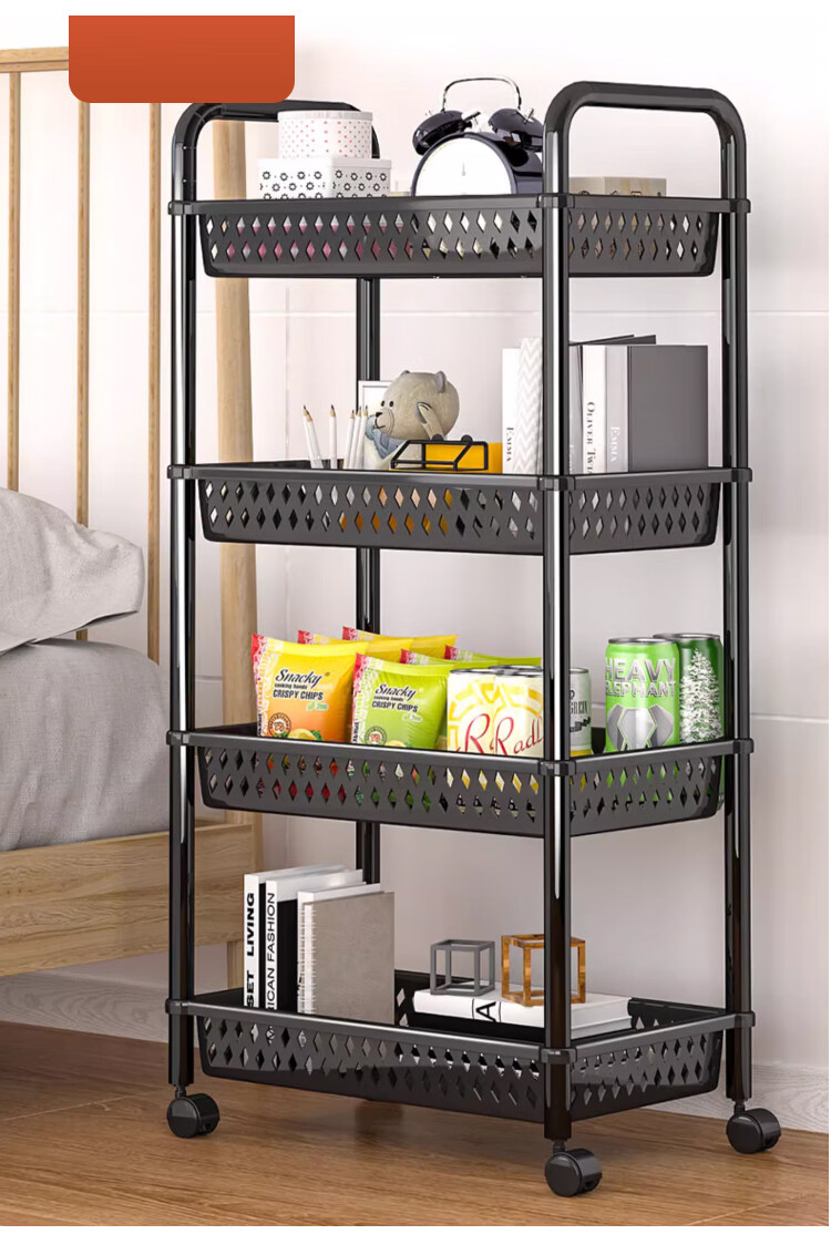 Yupin Floor Storage Rack Cart Living Room Snack Storage Shelf Kitchen Layered Rack Black with Handle 3-Tier ZW295 16