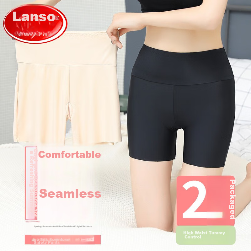 LangSha High-Waisted Safety Shorts for Women, Anti-Exposure Summer Thin Ice Silk Underpants, Butt-Lifting Tummy Control Non-Rolling Edge Protective Shorts