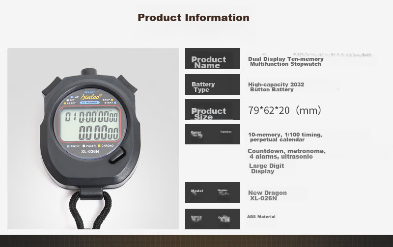 GEDUN Stopwatch Timer, Electronic Counter with 2 Rows And 10 Laps, Waterproof Sports Swimming Fitness Multi-Functional Timer for Competitions 2