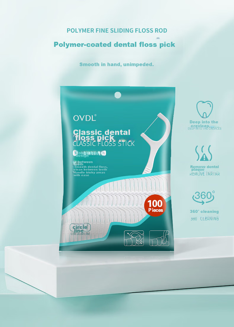 OVDL Dental Floss Picks, Ultra-Thin Round Thread for Cleaning Teeth Gaps, High Tensile Strength Toothpicks, Flossing Tool, 100 Pieces * 1 Pack, Portable 2