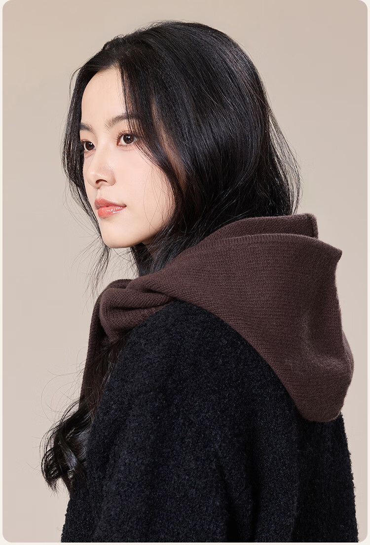 JIUMU Pure Wool Warm Knitted Balaclava Hat for Women Autumn Winter Cold-Resistant Hat with Integrated Hood and Scarf 10
