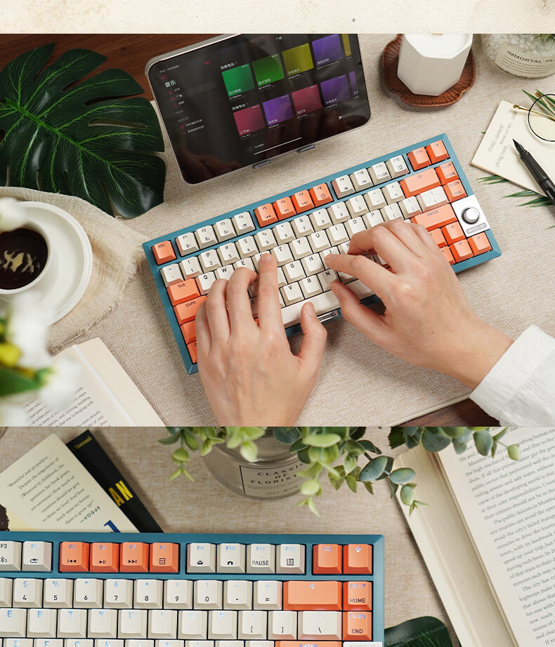 CHERRY KW300MX TKL Mechanical Keyboard, 81 Keys, New Vintage Wireless Hot-Swappable, Compatible with MACMINI, for Gaming And Office Use at Home, Pink/blue, Red Switches 12