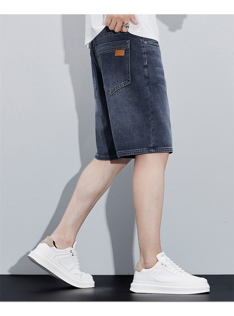 JEEP SPIRIT Men's Denim Shorts, Summer Trendy Casual Pants, Straight-Leg Five-Point Shorts for Men, Blue, Size 32 5