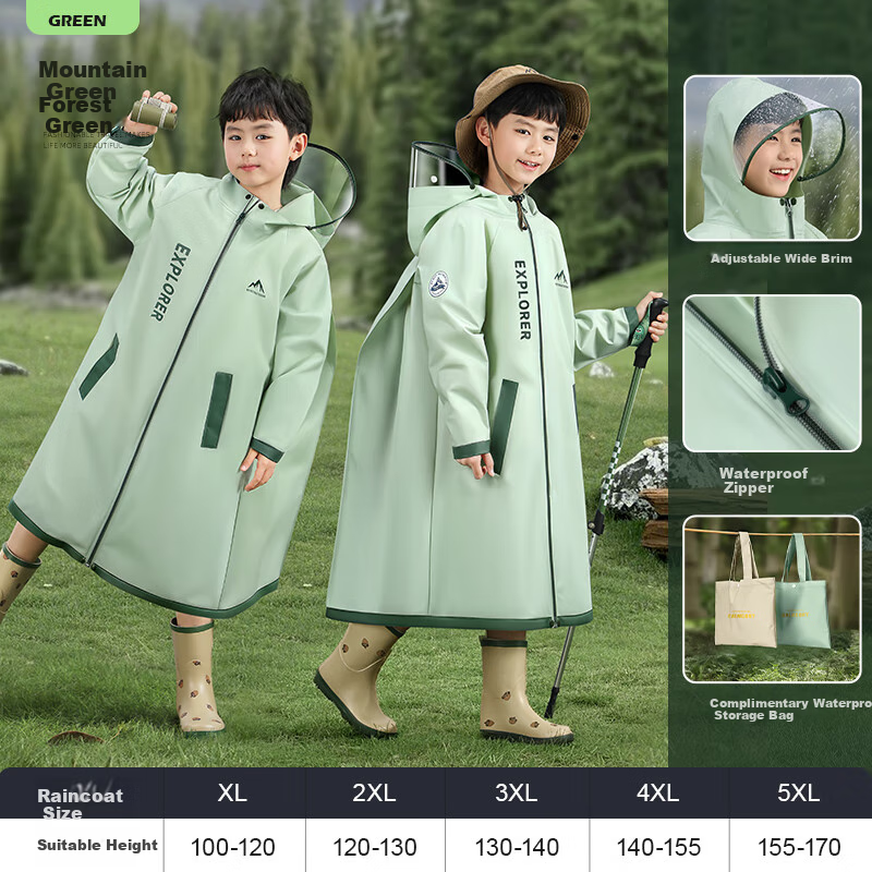 Beimei Children's Raincoat, for Elementary School Students' Daily Use, Long Full-Body Design for Boys And Girls, with Backpack Space, Heavy-Duty Rain Poncho