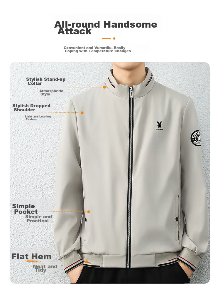 PLAYBOY Men's Autumn Winter Jacket Casual Baseball Jacket Trendy Japanese Style Premium Men's Clothing 3
