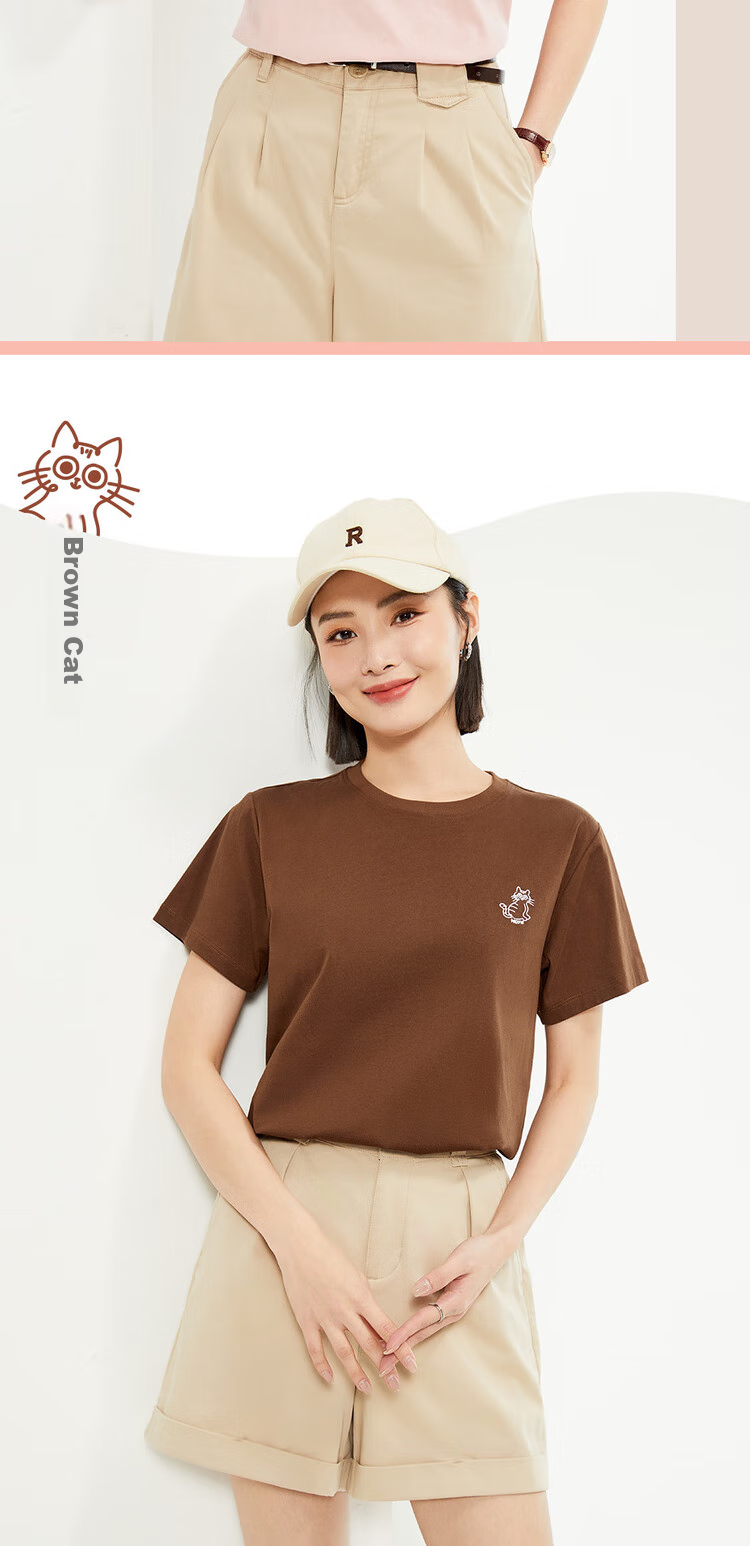 Giordano Women's Short-Sleeve T-Shirt, Summer Pure Cotton Tee, Small Embroidery, Round Neck, Casual Top, 13324321 15