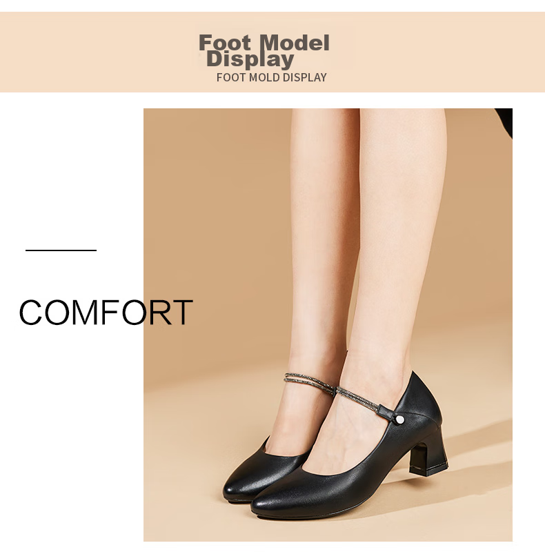 LAORENTOU Spring And Autumn Women's Flats, Shallow Mouth Mid-Heel Leather Shoes, Chunky Heel Commuter Work Mom Shoes LB12272 Black 35 11