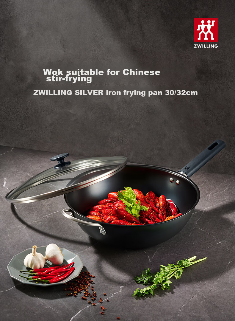 ZWILLING Iron Wok, Non-Coated, Suitable for Induction And Gas Stoves, Silver Iron Wok, 30cm 1