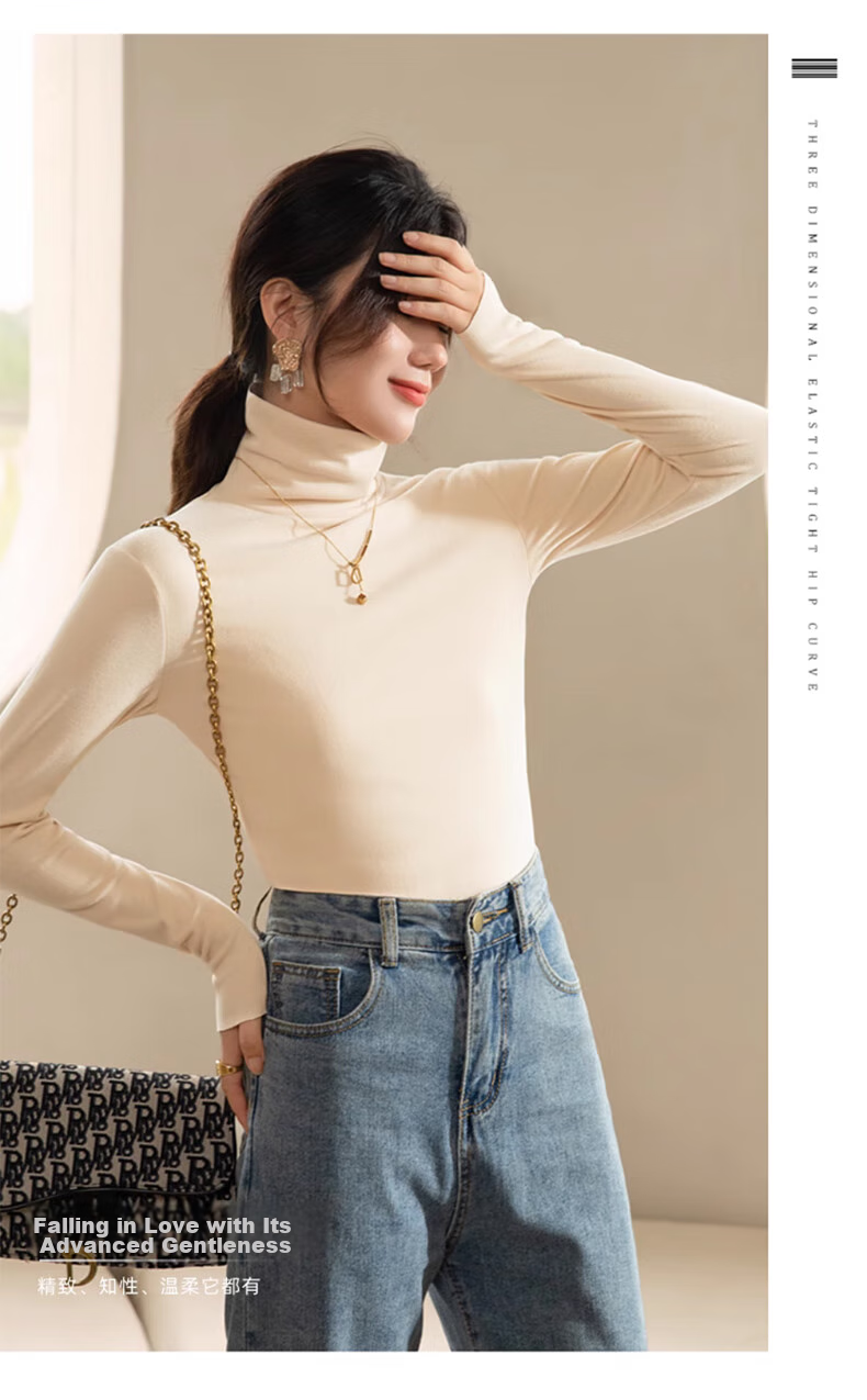 XUEXIMAN Turtleneck Basic Base Layer for Women, Autumn And Winter German Velvet Brushed Base Shirt, Skin-Friendly Inner Wear Top, Slim-Fit And Slimming, Suitable for Outerwear 13