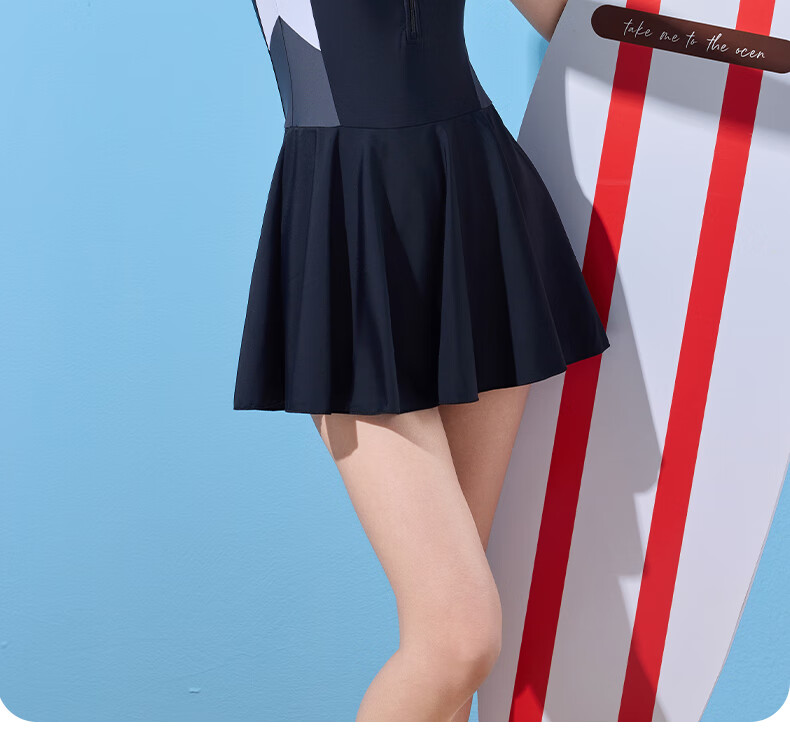 Li-Ning One-Piece Swimsuit for Women, Dress Style, Boyshort, Body-Shaping, Waist-Slimming, Conservative, Meat-Covering, Hot Spring Resort Swimwear, 476 Black, Size M 2