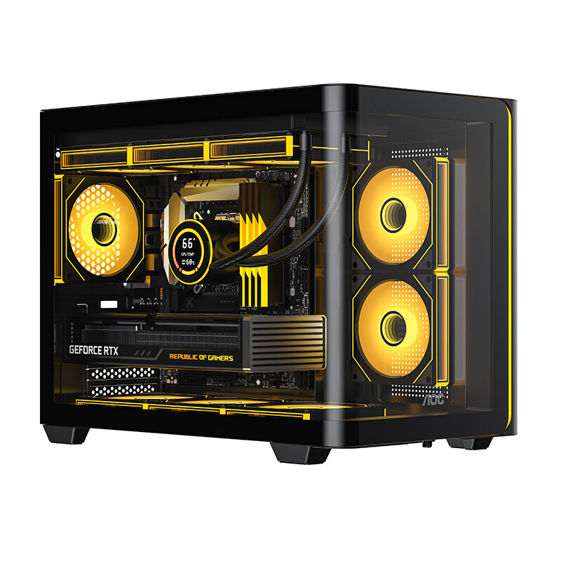AOC Chengtian Bow CG355 Black MATX Desktop Computer Case, Integrated Curved Tempered Glass/360mm Water Cooling/ARGB Lighting Strip/Left And Right Compartment/Quick Release Desig