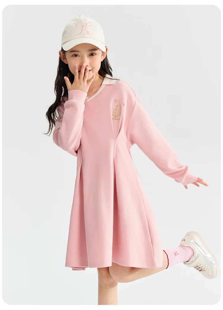 QQ DUCK Children's Clothing Girls' Dress School Style Sailor Skirt Youth Clothes Castle Pink; 150 2