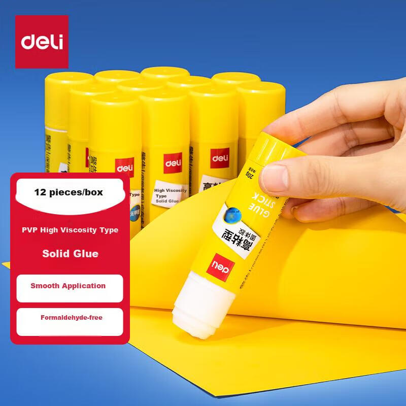 Deli 20g High-Adhesion PVP Solid Glue Stick, Formaldehyde-Free Quick-Drying Durable Adhesive, Strong Bonding, Student Back-To Stationery 12-Pack, Office Supplies, P07092